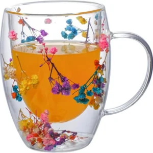 Cană de sticlă cu flori FLORA